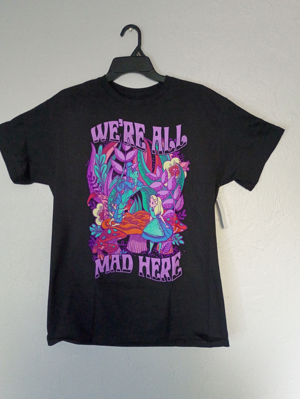 Disney Black Tee with Purple, Teal & Pink Alice Graphic